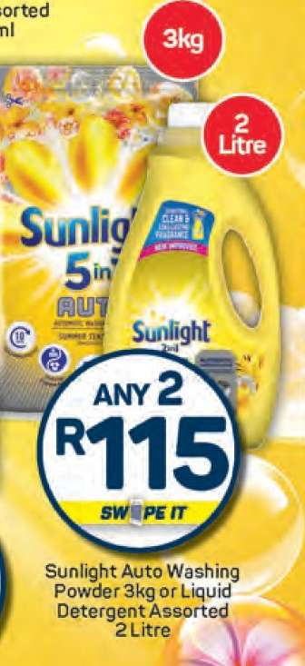 Sunlight Auto Washing Powder 3kg or Liquid Detergent Assorted 2 Litre
