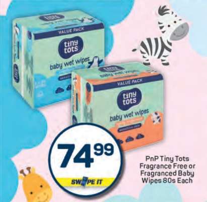 PnP Tiny Tots Fragrance Free or Fragranced Baby Wipes 80s Each