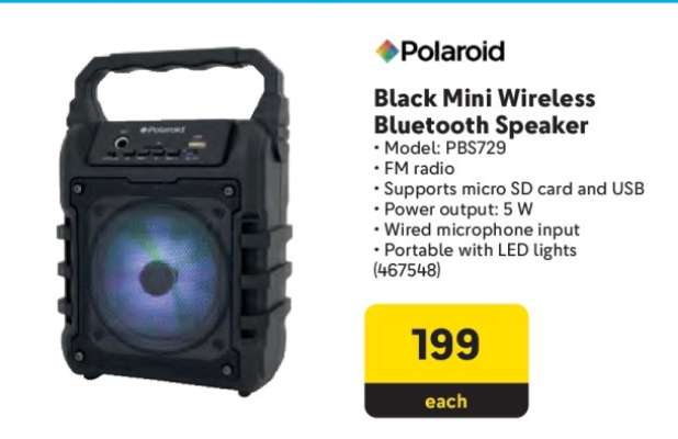 Polaroid Black Mini Wireless Bluetooth Speaker