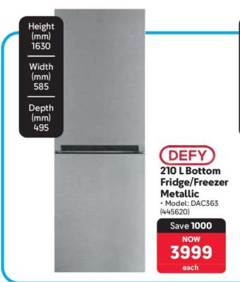 DEFY 210 L Bottom Fridge/Freezer Metallic