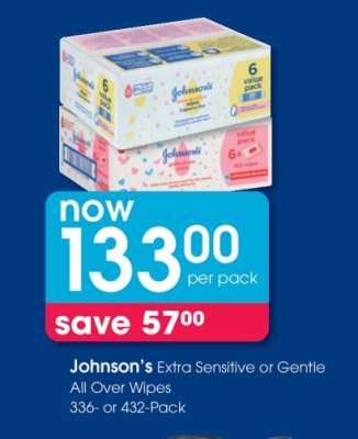 Johnson’s Extra Sensitive or Gentle All Over Wipes