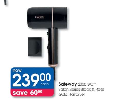 Safeway 2000 Watt Salon Series Black & Rose Gold Hairdryer