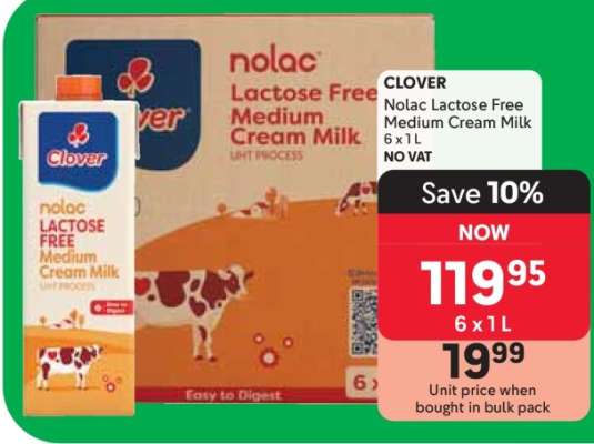 Clover Nolac Lactose Free Medium Cream Milk