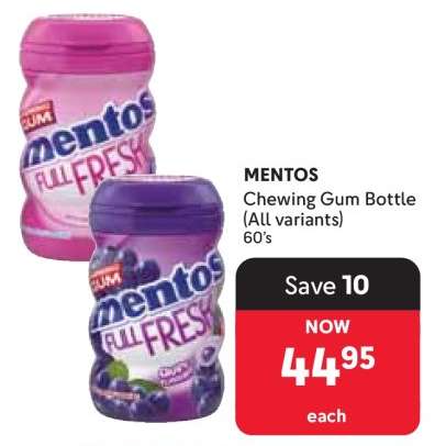 MENTOS Chewing Gum Bottle (All variants) 60's