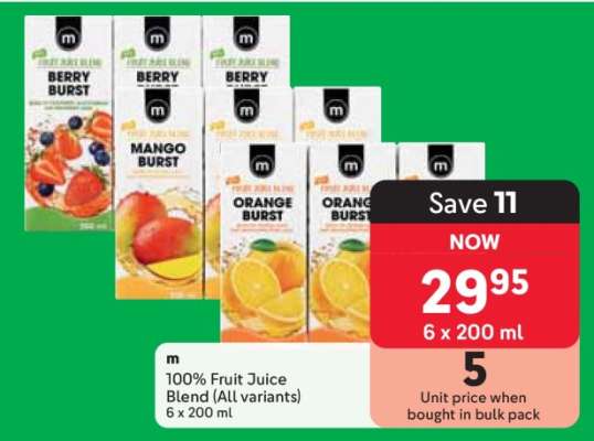 m 100% Fruit Juice Blend (All variants) 6 x 200 ml