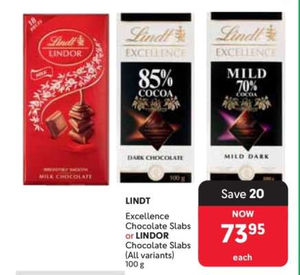 LINDT Excellence Chocolate Slabs or LINDOR Chocolate Slabs