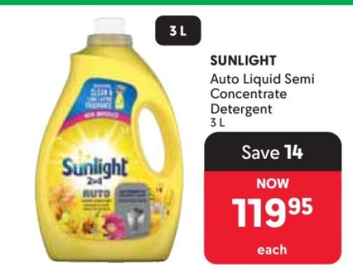 SUNLIGHT Auto Liquid Semi Concentrate Detergent 3 L