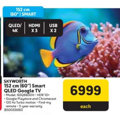SKYWORTH 152 cm (60”) Smart QLED Google TV