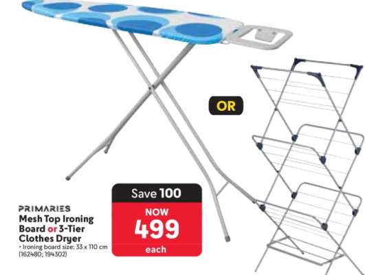 PRIMARIES Mesh Top Ironing Board or 3-Tier Clothes Dryer