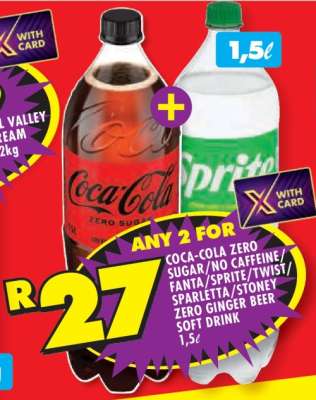 Coca-Cola Zero Sugar/No Caffeine/Fanta/Sprite/Twist/Sparletta/Stoney Zero Ginger Beer Soft Drink 1,5ℓ