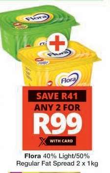 Flora 40% Light/50% Regular Fat Spread 2 x 1kg