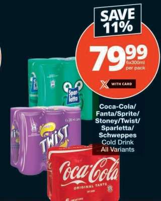 Coca-Cola/Fanta/Sprite/Stoney/Twist/Sparletta/Schweppes Cold Drink