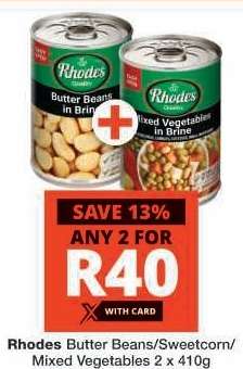 Rhodes Butter Beans/Sweetcorn/Mixed Vegetables