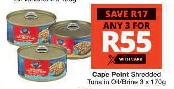 Cape Point Shredded Tuna in Oil/Brine 3 x 170g
