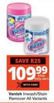 Vanish Inwash/Stain Remover All Variants