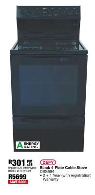 Defy Black 4-Plate Cable Stove DSS694