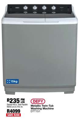 Defy Metallic Twin-Tub Washing Machine DTT151