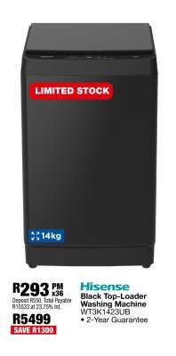 Hisense Black Top-Loader Washing Machine