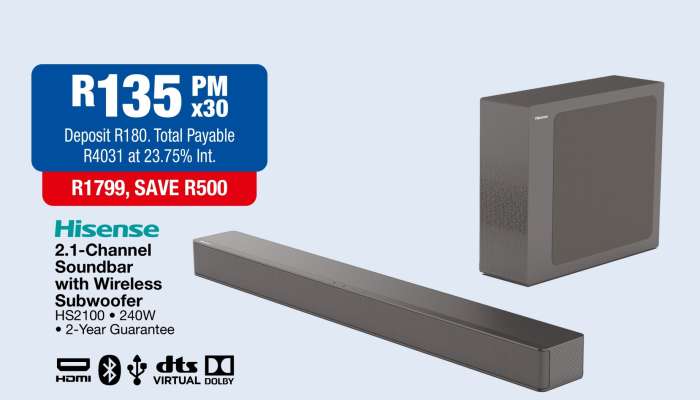 Hisense 2.1 Channel Soundbar With Wireless Subwoofer