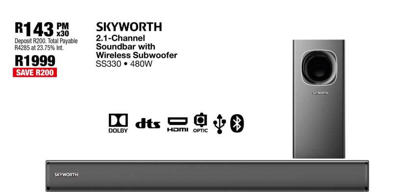 SKYWORTH 2.1 Channel Soundbar with Wireless Subwoofer