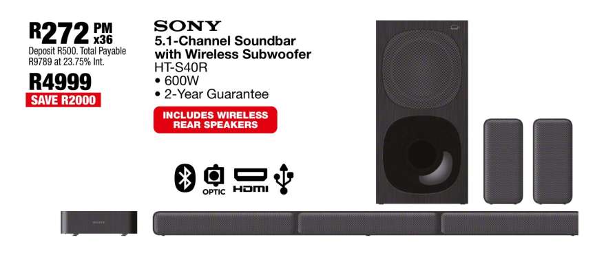 SONY 5.1-Channel Soundbar with Wireless Subwoofer