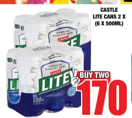 CASTLE LITE CANS 2 X (6 X 500ML)