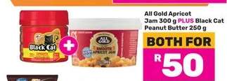 All Gold Apricot Jam 300 g PLUS Black Cat Peanut Butter 250 g