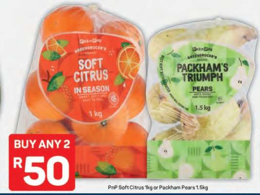 PnP Soft Citrus 1kg or Packham Pears 1.5kg