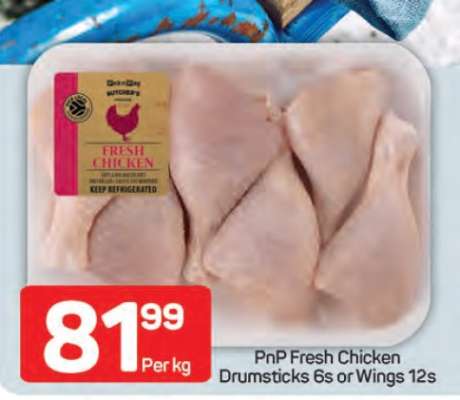 PnP Fresh Chicken Drumsticks 6s or Wings 12s