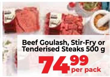 Beef Goulash, Stir-Fry or Tenderised Steaks 500 g