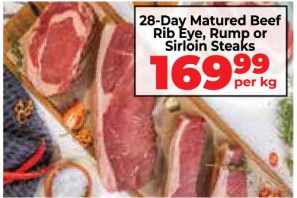 28-Day Matured Beef Rib Eye, Rump or Sirloin Steaks