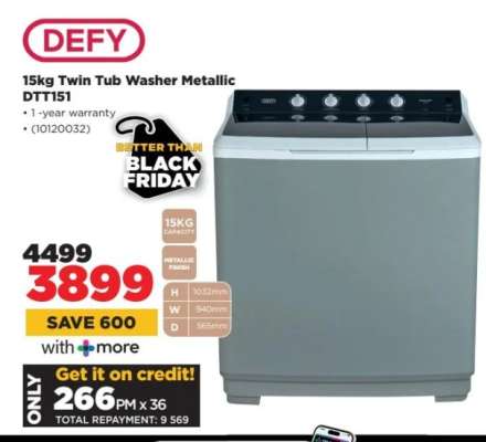 Defy 15Kg Twin Tub Washer Metallic DTT151