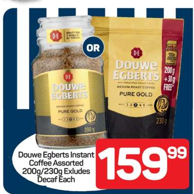 Douwe Egberts Instant Coffee Assorted 200g/230g Excludes Decaf Each