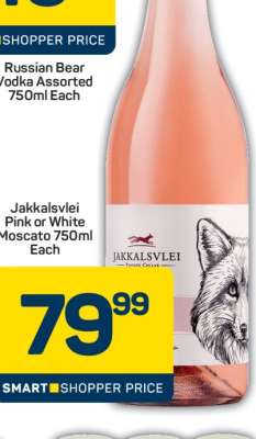 Jakkalsvlei Pink or White Moscato 750ml Each