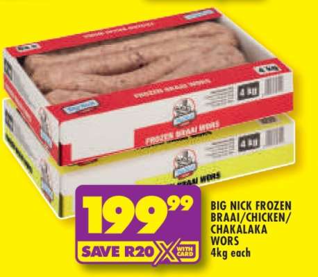 BIG NICK FROZEN BRAAI/CHICKEN CHAKALAKA WORS