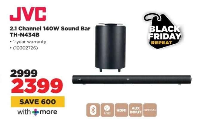 JVC 2.1 Channel 140W Sound Bar TH-N434B