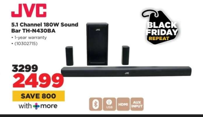 JVC 5.1 Channel 180W Sound Bar TH-N430BA