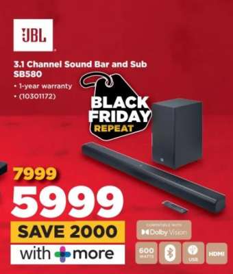 JBL 3.1 Channel Sound Bar and Sub SB580