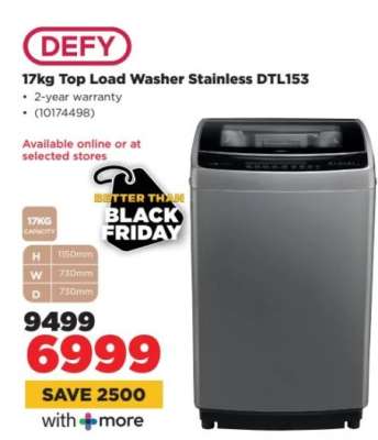 Defy 17kg Top Load Washer Stainless DTL153
