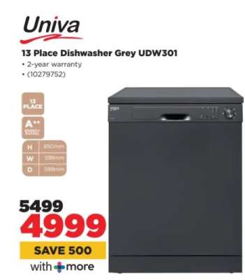 Univa 13 Place Dishwasher Grey UDW301