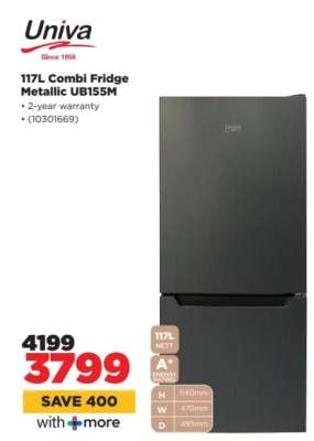 117L Combi Fridge Metallic UB155M