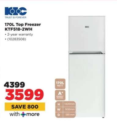 170L Top Freezer KTF518-2WH