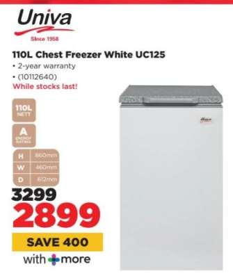 Univa 110L Chest Freezer White UC125