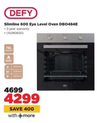 DEFY Slimline 600 Eye Level Oven DBO484E
