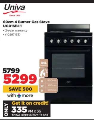 Univa 60cm 4 Burner Gas Stove UG016BI-1