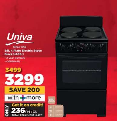 Univa 58L 4 Plate Electric Stove Black U405-1