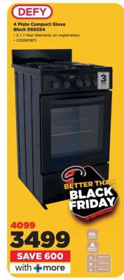 DEFY 4 Plate Compact Stove Black DSS554
