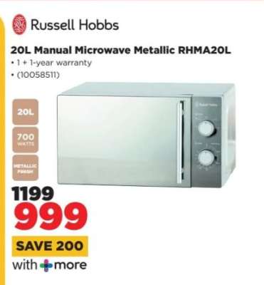 Russell Hobbs 20L Manual Microwave Metallic RHMA20L