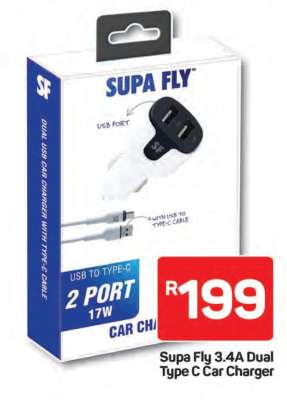 Supa Fly 3.4A Dual Type C Car Charger