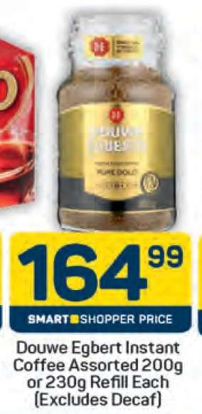 Douwe Egbert Instant Coffee Assorted 200g or 230g Refill Each (Excludes Decaf)
